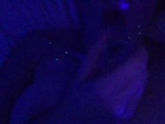 Sucking and Fucking a Clear Dildo in Blue Lights