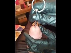 Domina KATRIX torture slave dick and sounding with finger.